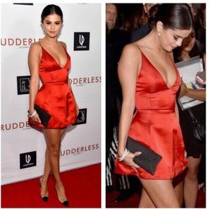 House of CB (Celeb Boutique) Luigia Red Satin Bralet Tulip Dress